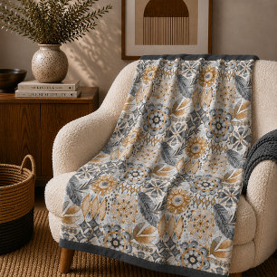 Hellgraues Terrakotta Botanisches Boho-Muster Fleecedecke