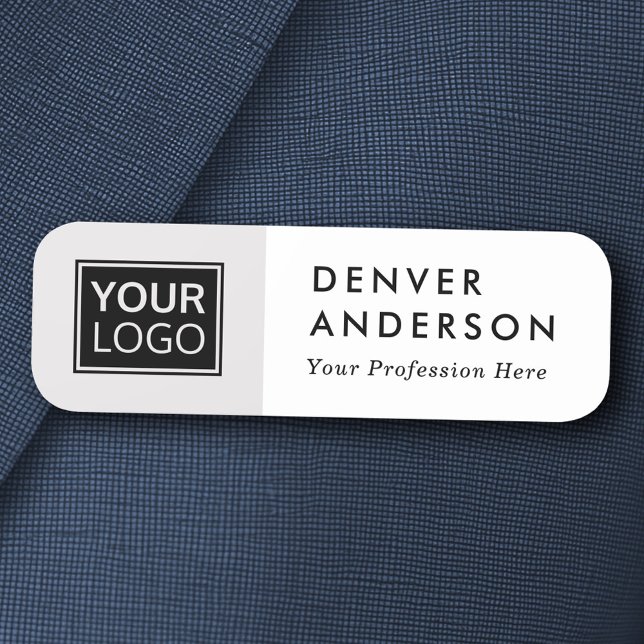 Hellgraues und weißes Logo, Name und Titel Namensschild (Light gray and white custom logo, name and title name tag)