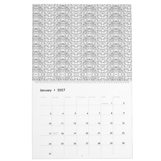 Hellgraues, V-förmiges Muster auf weißem b Kalender (Jan 2027)