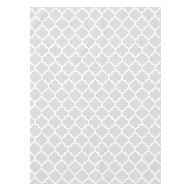Hellgraues weißes marokkanisches Quatrefolienmuste Tischdecke (Vorderseite)