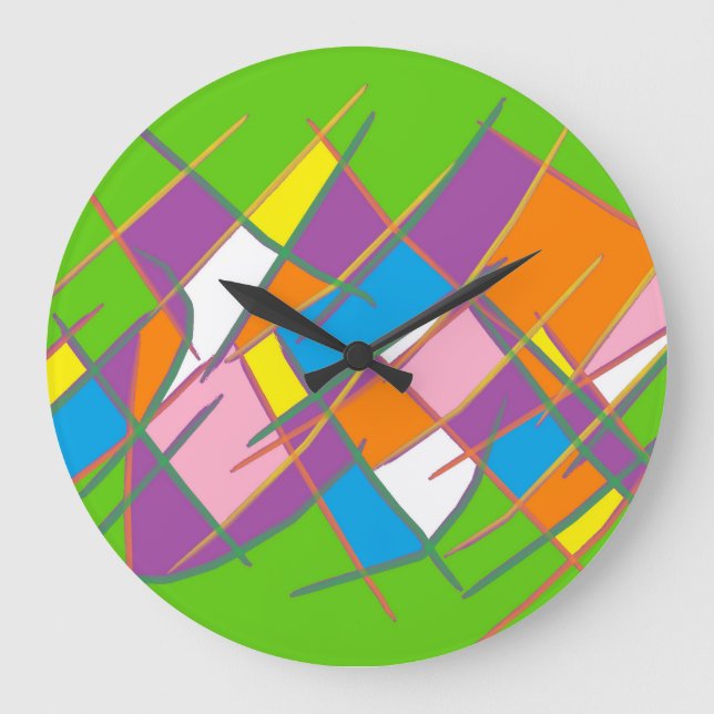 Hellgrün mit lila orangegelber Bauweise Große Wanduhr (Vorderseite)