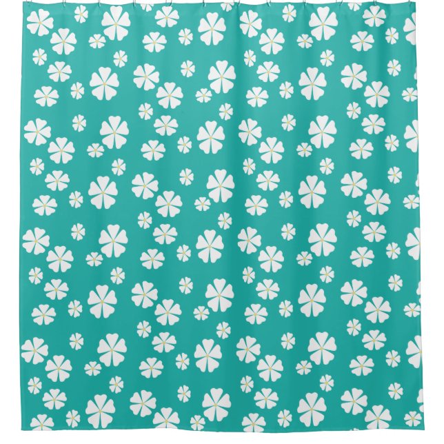 Hellgrün mit weißen Blume Duschvorhang (Vorderseite)