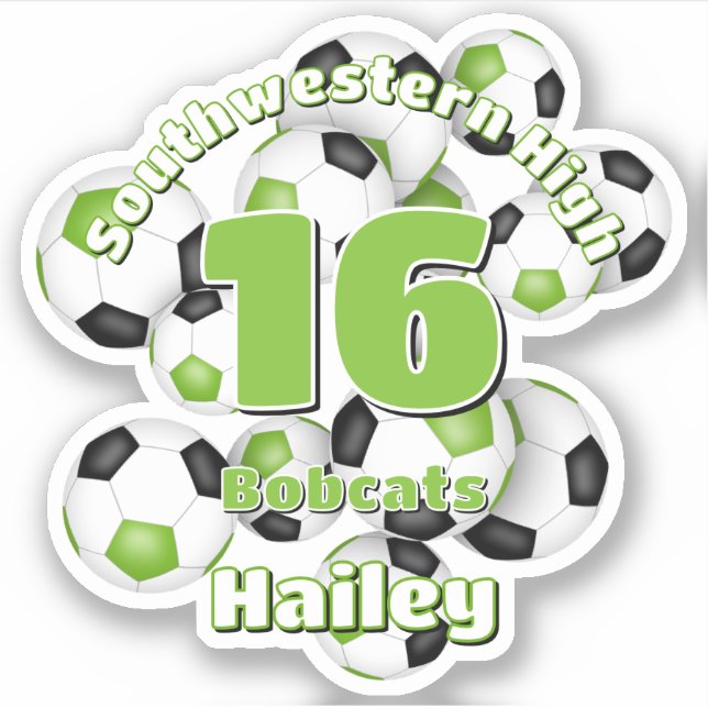 Hellgrün schwarze Fußballmannschaft färbt Mädchen  Aufkleber (Vorderseite)