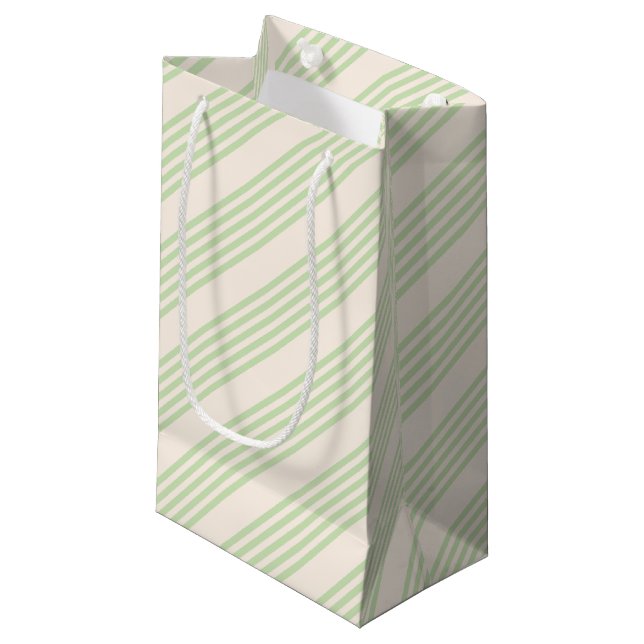 Hellgrün und beige, fünf Streifen Kleine Geschenktüte (Vorderseite Schrägansicht)