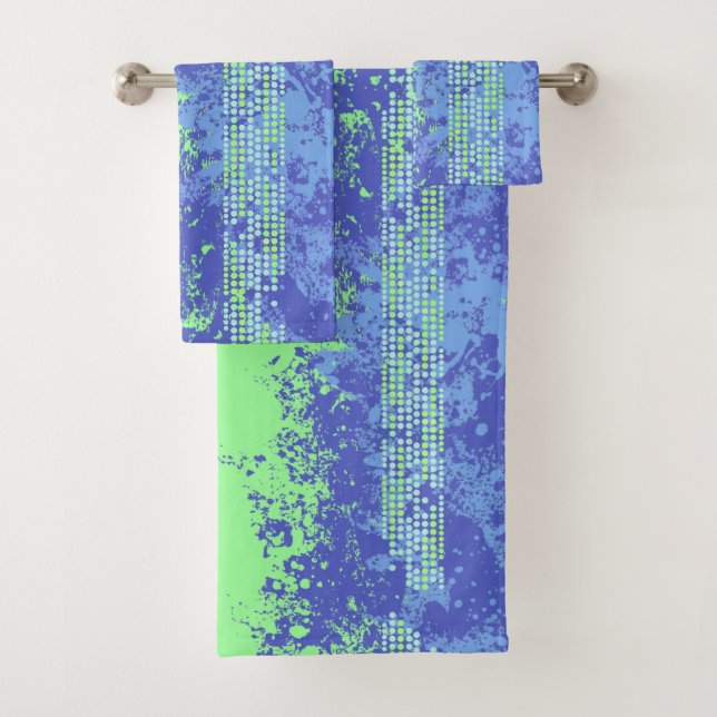 Hellgrün und blau, Spray und Punkte Badhandtuch Set