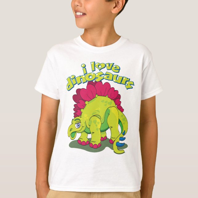 Hellgrün und rosa Happy Dinosaurier T-Shirt (Vorderseite)