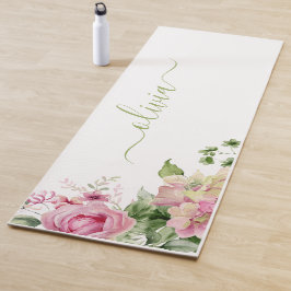 Hellgrün und rosa Monogramm Yogamatte
