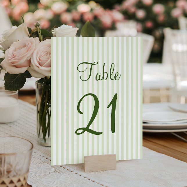Hellgrün und weiße Streifen Tischnummer (Light Green and White Stripes Table Number)