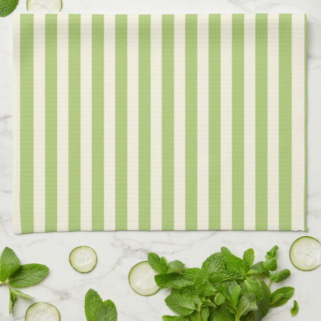 Hellgrün vintage Ticking Stripe Farmhouse Geschirrtuch (Gefaltet)