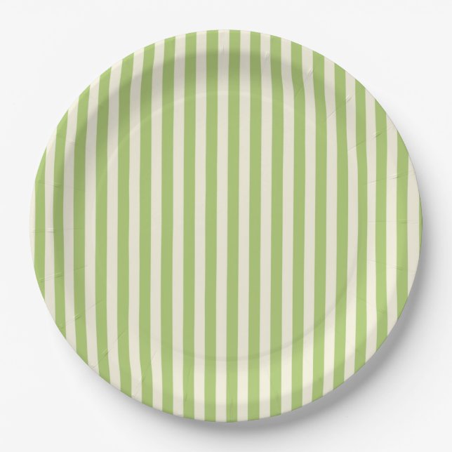 Hellgrün vintage Ticking Stripe Farmhouse Pappteller (Vorderseite)
