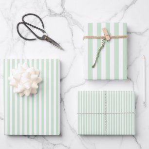 Hellgrün-weiße Streifen Geschenkpapier Set