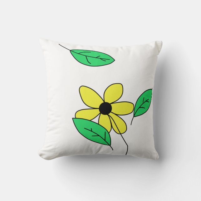 Hellgrüne Blätter Gelbe Blume Sketch Kissen (Vorderseite)