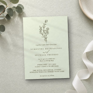 Hellgrüne Boho-Minimal-Botanik-Blumenstrauß Einladung