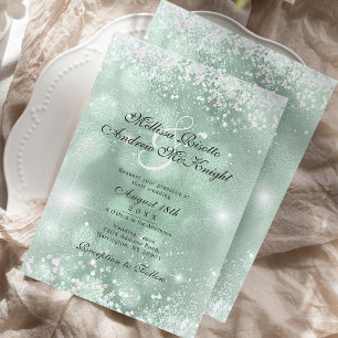 Hellgrüne elegante silberne Glitter-Hochzeit Einladung