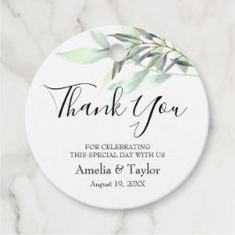 Hellgrüne Eukalyptus-Blätter rund Geschenkanhänger