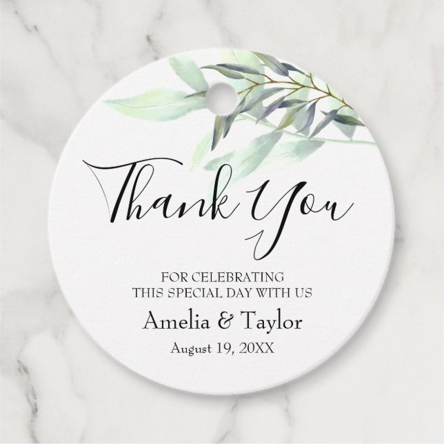 Hellgrüne Eukalyptus-Blätter rund Geschenkanhänger (Vorderseite)