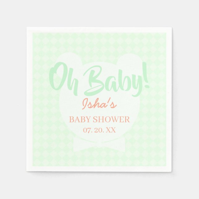 Hellgrüne Fliege Bär Baby Shower Papier Serviette (Vorderseite)