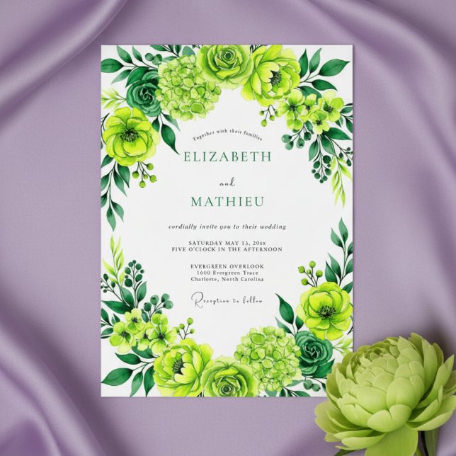 Hellgrüne Florale Pinselstrich-Hochzeit Einladung (Von Creator hochgeladen)