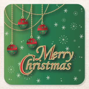 Hellgrüne frohe Weihnachten Rechteckiger Pappuntersetzer