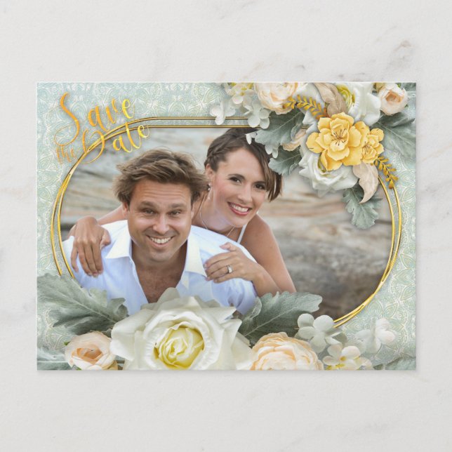 Hellgrüne, gelbe und weiße Mandalase Ankündigungspostkarte (Vorderseite)