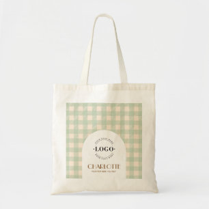 Hellgrüne Gingham-Gürtel-Logo Geschäft Tragetasche