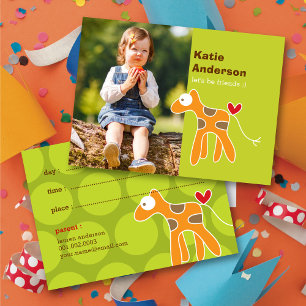 Hellgrüne Giraffen Cartoon Kinder Foto Spieltermin Telefonnummerkarte