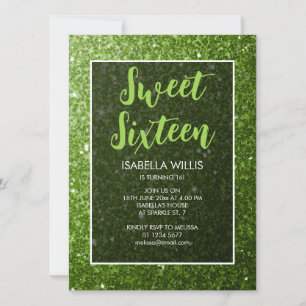 Hellgrüne Glitzern Sweet 16 elegante Schrift Einladung
