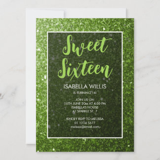 Hellgrüne Glitzern Sweet 16 elegante Schrift Einladung