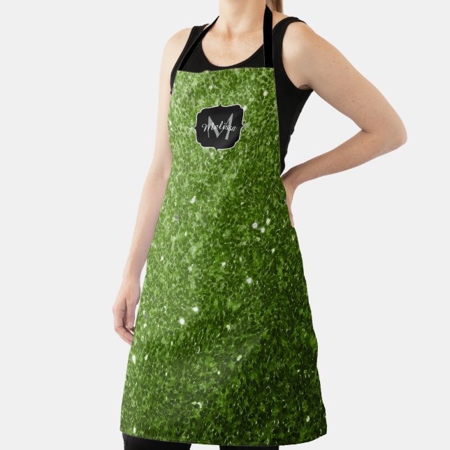 Hellgrüne Grünpflanzen Glitter Funkeln Monogramm Schürze (InSitu)
