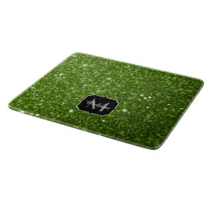 Hellgrüne Grünpflanzen Glitter Funken Monogramm Schneidebrett