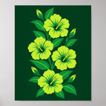 Hellgrüne Hibiskusblüten mit grünen Blättern