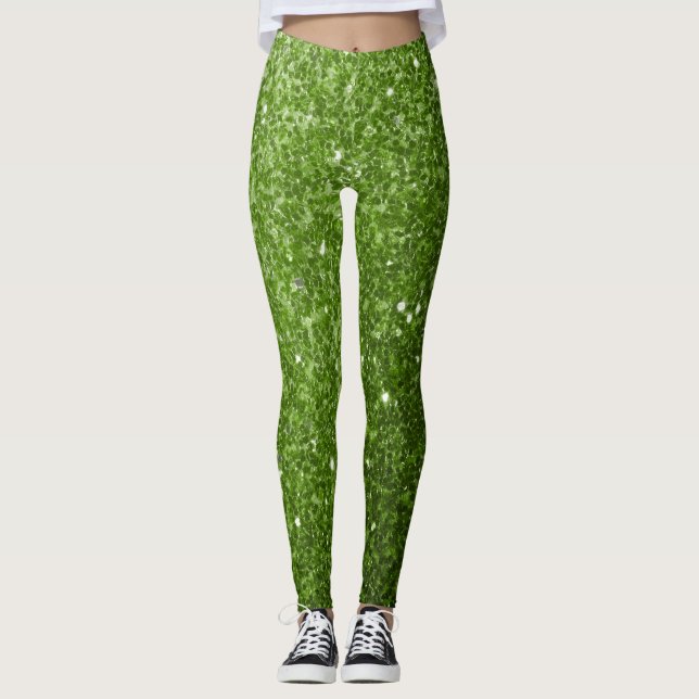 Hellgrüne Imitate Glitzer Glitzern Leggings (Vorderseite)