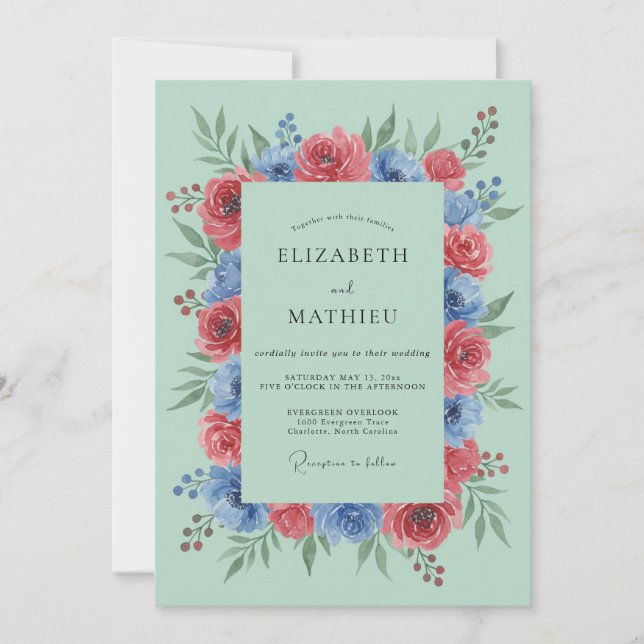 Hellgrüne lebendige botanische Hochzeit Einladung (Vorderseite)