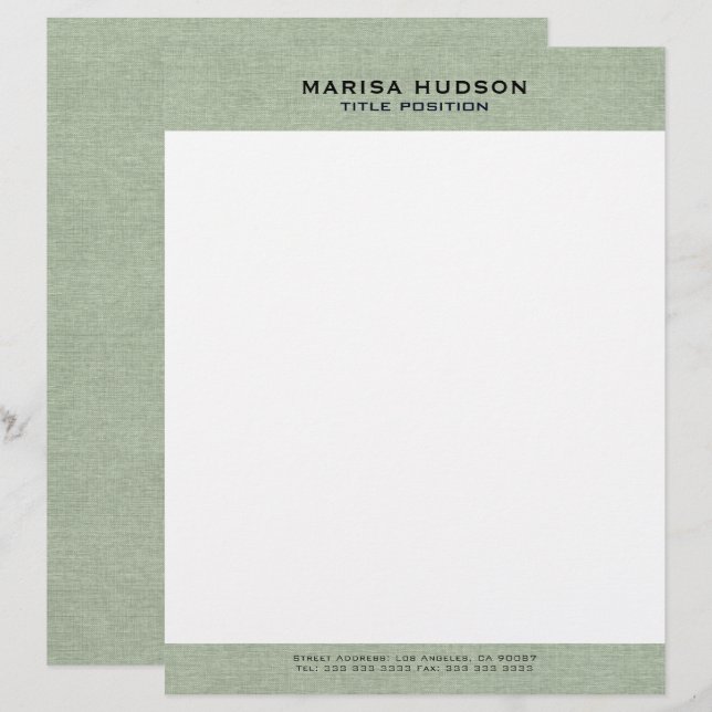 Hellgrüne Leinenstofftextur Briefbogen (Vorne/Hinten)