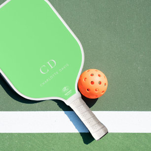 Hellgrüne Monogramm-Initialen Name Pickleball Schläger