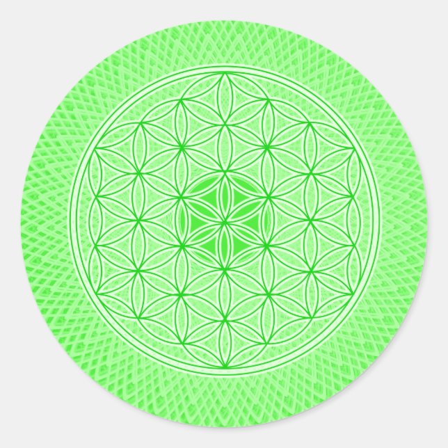 Hellgrüne Psychedelic Sacred Geometry Mandala Runder Aufkleber (Vorderseite)
