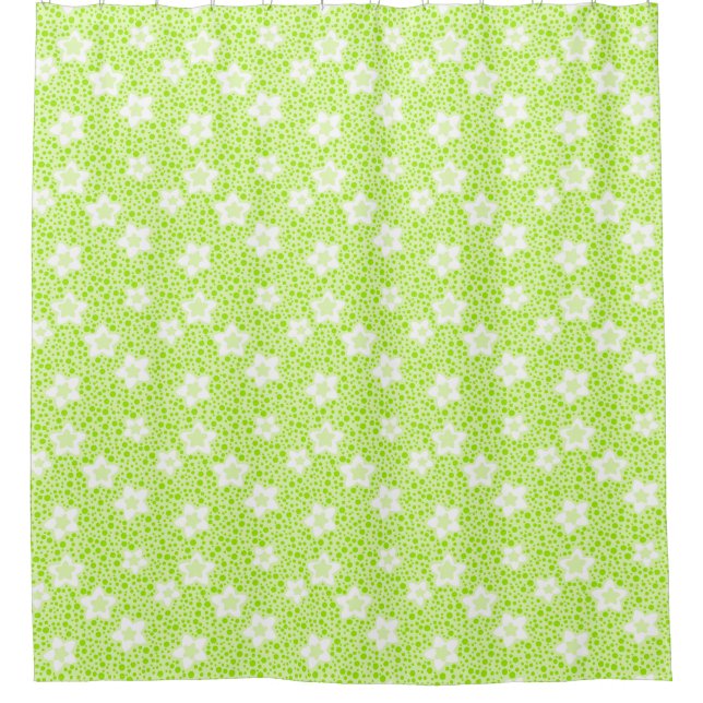 Hellgrüne Retropolka-Punkte mit Blumenmuster Duschvorhang (Vorderseite)