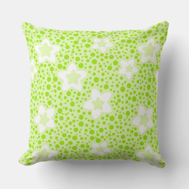 Hellgrüne Retropolka-Punkte mit Blumenmuster Kissen (Vorderseite)