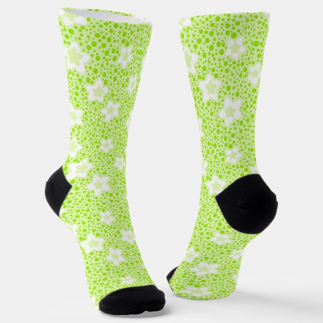 Hellgrüne Retropolka-Punkte mit Blumenmuster Socken (Gewinkelt)