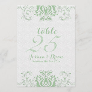 Hellgrüne Spitze & Weiße Hochzeitstisch-Nummer 2 Einladung