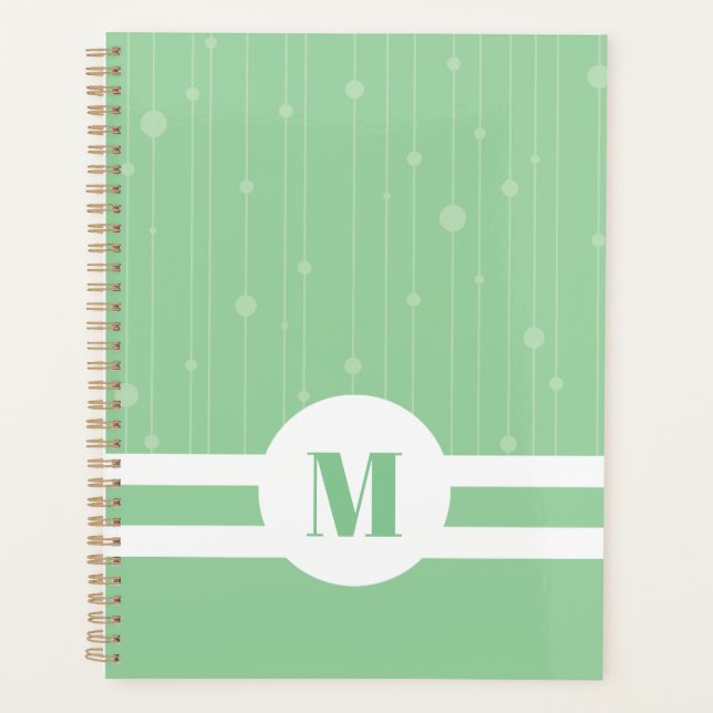 Hellgrüne Streifen Monogramm Pastell minimal Planer (Vorderseite)