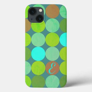 Hellgrüne Türkis Türkis & Rost Kreise Monogramm iPhone 13 Hülle