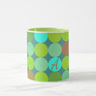 Hellgrüne Türkis Türkis & Rost Kreise Monogramm Tasse
