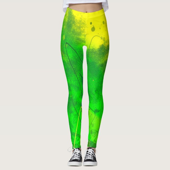 Hellgrüne und gelbe Grunge Leggings (Vorderseite)