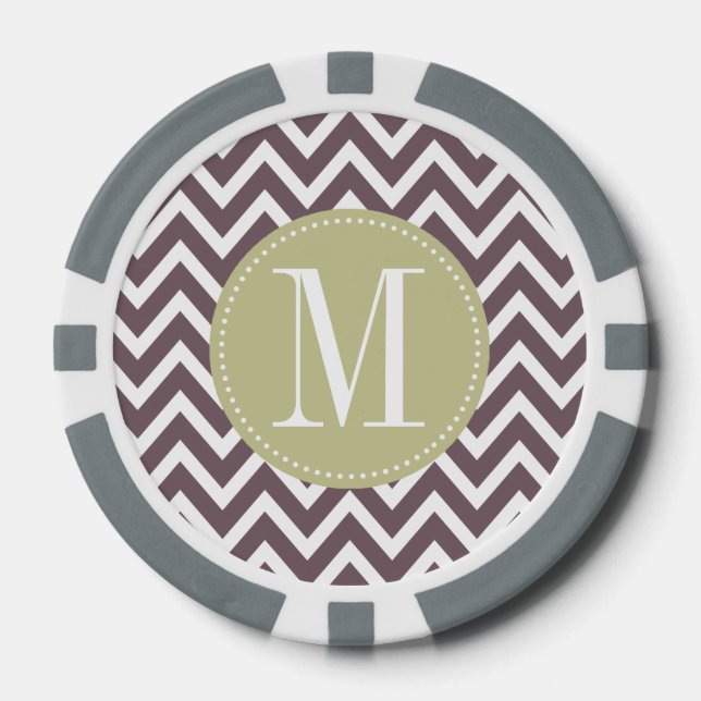 Hellgrüne und Lila Zickzack Monogramm Pokerchips (Vorderseite)