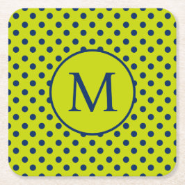 Hellgrüne und marineblaue gepunktete Monogramme Rechteckiger Pappuntersetzer