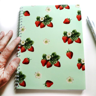 Hellgrüne und rote Erdbeeren Notizbuch Notizblock