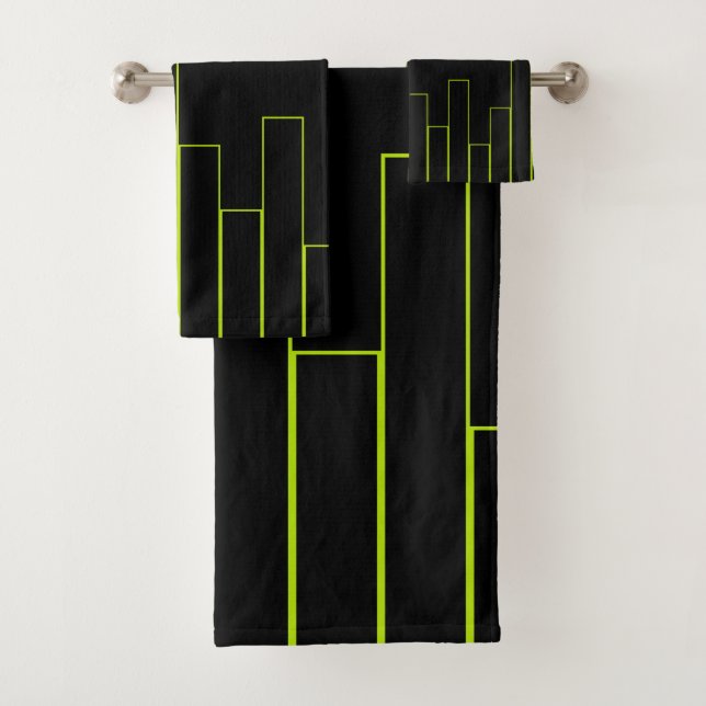 Hellgrüne und schwarze Rechtecke Badhandtuch Set (Insitu)