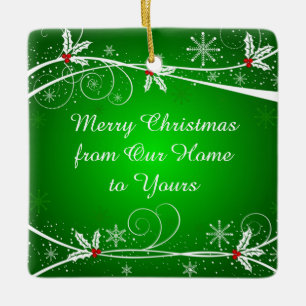 Hellgrüne und Verzierte Wirbel in Weiß und Rot Keramikornament