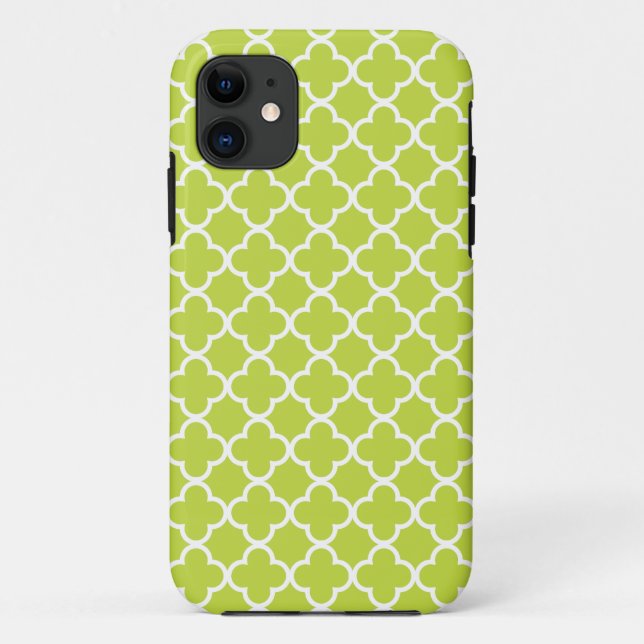 Hellgrüne und weiße Quatrefoil Muster Case-Mate iPhone Hülle (Rückseite)